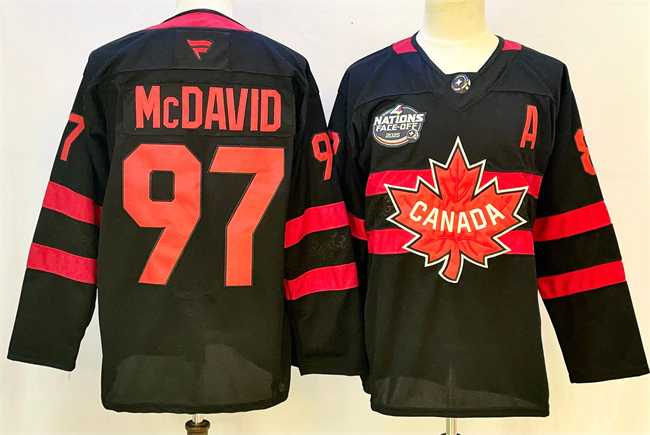 Mens Canada #97 Connor McDavid Black 2025 4 Nations Face-Off Premium With A Patch Stitched Jersey->2025 4 nations face-off->NHL Jersey